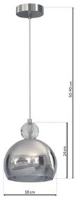 Lampa Wisząca Srebrna Kula Pojedyncza TOLEDO 1xE27