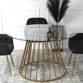 Stół Okrągły Szklany OLIVIER 120 cm ze Złotymi Nogami Nowoczesny do Salonu Glamour