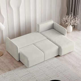 Masseno Narożnik SUVINO z funkcją spania i pojemnikiem na pościel Narozniki L, Rozkładana sofa - Kremowy, NEVE 02
