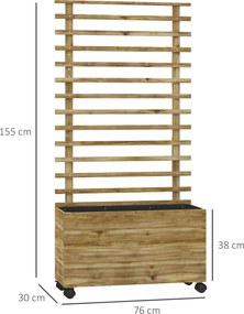 Outsunny Kwietnik z pergolą, 4 koła, drewno naturalne, lakier odporny na warunki atmosferyczne, 76 x 30 x 155 cm