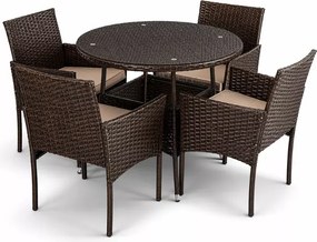 Zestaw mebli ogrodowych German technorattan brązowy/beżowy 4 fotele + stół szklany na taras ogród balkon elegancki komplet