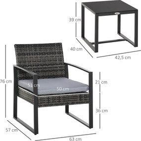 Outsunny Komplet stolik z krzesłami z technorattanu, 3-częściowy Komplet wypoczynkowy 63 cm x 57 cm x 76 cm