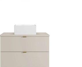 Wisząca szafka łazienkowa z kwadratową umywalką nablatową - Beżowa - 80 cm - LAVENA