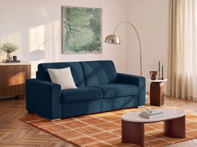 Kanapa 3-osobowa z ekspresowym mechanizmem rozkładania z weluru CALITO - Granatowy - Wymiary miejsca do spania: 140 cm - Materac 22 cm z pamięcią kształtu