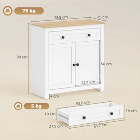 HOMCOM Komoda do kuchni z szufladą, 2-drzwiowa, z regulowaną półką, do salonu, 78,5 x 35 x 80 cm Biały | Aosom PL