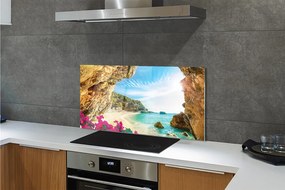 Panel Kuchenny Szklany Klify i Kwiaty na Wybrzeżu