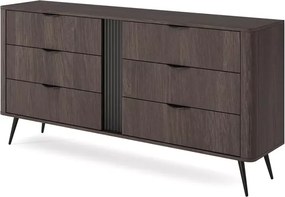 Komoda Valeri II – elegancka komoda z 6 szufladami, ryflowaną dekoracją i czarnymi metalowymi uchwytami