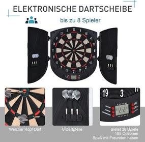 HOMCOM Elektroniczna tarcza do rzutek 6 rzutki 26 gier 185 opcji Czarno pomarańczowa dla 8 graczy | Aosom PL