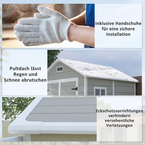 Outsunny Szopa ogrodowa, Schowek na narzędzia z podłogą, zamknięte drzwi, otwory wentylacyjne, okno, wygląd drewna, Tworzywo sztuczne, Szary