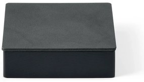Czarno-antracytowy drewniany/ze skóry ekologicznej pojemnik dekoracyjny z pokrywką 11x11x3,5 cm Square Nupo – LIND DNA
