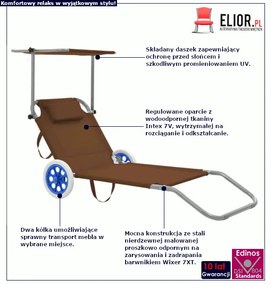 Brązowy leżak ogrodowy do opalania z kółkami D2-D19