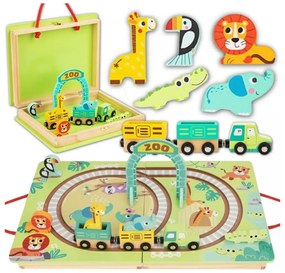 Tooky toy drewniany pociąg kolejka zoo ciuchcia na magnes tor w walizce