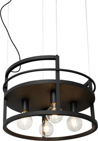 Industrialna lampa wisząca czarna z półką okrągłą 4-światłowa - Cage Rack