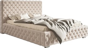 Emporius Adonis łóżko pikowane 140x200 cm - łóżko tapicerowane, pojemnik i stelaż, tkanina aksamitna, beżowy (Amor Velvet 4304)