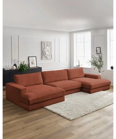 Sztruksowy narożnik (w kształcie litery U) w kolorze terakoty Leonard – Bobochic Paris
