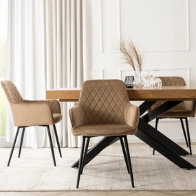 Krzesło Tapicerowane do Jadalni BRESSO Beżowe Welurowe Nowoczesne