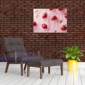 Obraz na szkle - Truskawki w bąbelkach (70x50 cm)