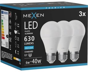 Mexen Nova 3x żarówka LED E27, A60, 6W, Zimna - 6500K, 630 lm - L100-E27-0665-01x03