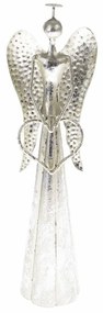 Świąteczna metalowa dekoracja LED Angel with heart srebrny, 9,5 x 30 cm