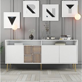 Komoda – 180 x 77 x 35 cm – Biało-złota – Płyta wiórowa pokryta melaminą