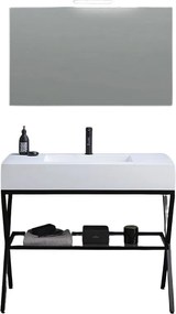 Biała, nowoczesna szafka łazienkowa stojąca "Petra" z lustrem, umywalką i szklaną półką 100 cm