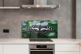 Panel Szklany Motyl na Zielonych Liściach