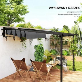 Outsunny Pawilon pergola 3x3 m montaż ścienny z regulowanym dachem wiatroodporna do ogrodu i tarasu ciemnoszary | Aosom PL