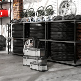 HOMCOM 3-częściowy zestaw skrzynek narzędziowych, Stal nierdzewna, Plastik, Srebrny