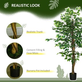 HOMCOM Sztuczny Ficus w Doniczce, Naturalny Wygląd, 150 cm Wysokości, Zielony
