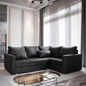 Masseno Narożnik LIRENO z funkcją spania i pojemnikiem na pościel Narozniki L, Rozkładana sofa - Czarny, KRONOS 07