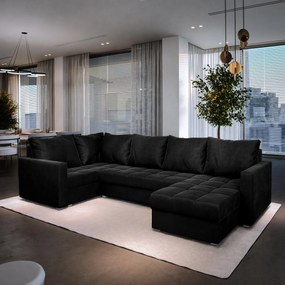 Masseno Narożnik LORIVO z funkcją spania i pojemnikiem na pościel Narozniki U, Rozkładana sofa - Czarny, KRONOS 07