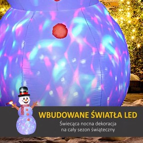 Outsunny Duży Śniegowiec, 2,40 m, Dekoracja Świąteczna z LED-ami, Samonadmuchujący się, Poliester