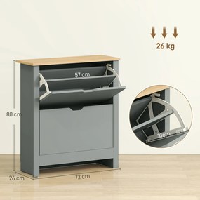 HOMCOM Szafka na buty z 2 klapkami, regulowana przegroda na 8-12 par butów, 72 x 26 x 80 cm, Jasnoszary | Aosom PL