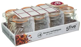 Słoik szklany z pokrywką i klipsem, 150 ml, 8 sztuk