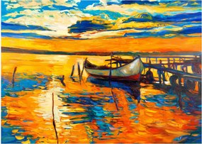 Obraz na szkle - Łódź o zachodzie słońca (70x50 cm)