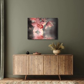 Obraz na szkle - Kwiaty i motyl (70x50 cm)