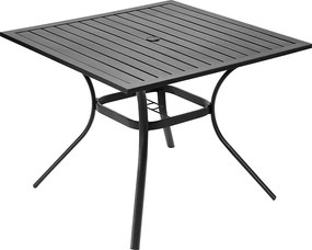 Stół do Jadalni SucceBuy na Taras Zewnętrzny 94 cm, Kwadratowy Stół Bistro ze Stali I Metalu dla 4 Osób, z Otworem na Parasol 3.8 cm, Czarny