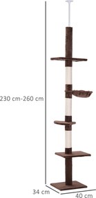 PawHut Drapak dla Kota z Regulowaną Wysokością Sizalowe Kolumny Brązowy | Aosom PL