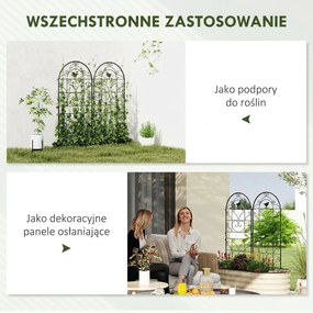 Metalowe Kratki na Róże 2 szt. Outsunny Zestaw, Odporny na Rdzę, dla Roślin Pnących z Motywem Ptaków 50x120 cm, Czarny