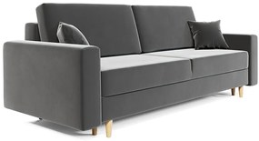 Szara welurowa sofa rozkładana z pojemnikiem N6-H25