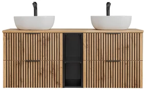 Szafka pod umywalkę nablatową XILO BLACK WOTAN 82 czarna/dąb x2 + regał - zestaw 140 cm z blatem COMAD