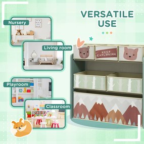 ZONEKIZ Regał Dziecięcy z 6 Szkatułkami z Tkaniny, Uroczy Motyw, 63x30x66 cm, Zielony