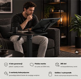 Stolik pod laptopa regulowany, mobilny, wielofunkcyjny, czarny: BILL
