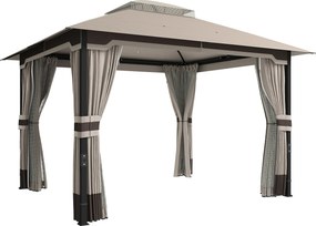 Outsunny Pawilon 3,6x3 m Wodoodporny Stabilny Zimowy Pawilon Ogrodowy z Podwójnym Dachem, Moskitierą, Zasłonami, Otworami Odwadniającymi | Aosom PL