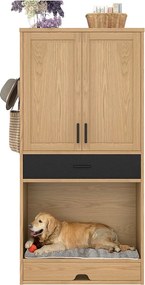 Szafa na kuwetę dla kota - szafa dla zwierząt - z miską i matą - z hakami - Naturalny