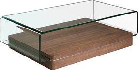 Prostokątny stolik kawowy z hartowanego szkła i orzecha włoskiego 2004 ANGEL CERDA