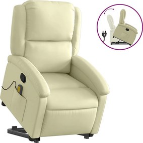 Fotel relaksacyjny kremowy z prawdziwej skóry z funkcją elektrycznego podnoszenia