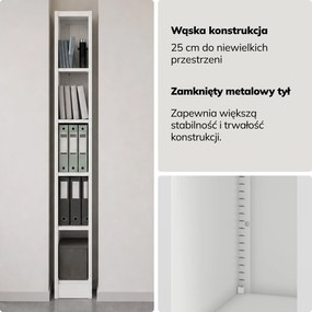 Regał metalowy wąski, archiwizacyjny na dokumenty biały, 250x1850x400 mm: TIM