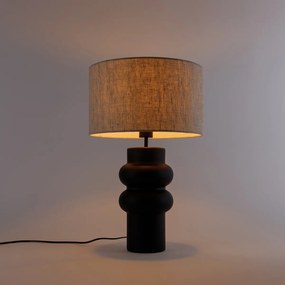 Designerska lampa stołowa czarna z abażurem z tkaniny w kolorze jasnoszarym 35 cm - Alisia