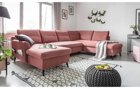 Różowa aksamitna rozkładana sofa w kształcie litery "U" Miuform Stylish Stan, prawostronna